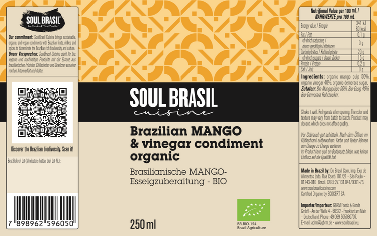 Soul Brasil Ubá Mango Vinegar Condiment 250ml - CLOSE TO EXPIRE