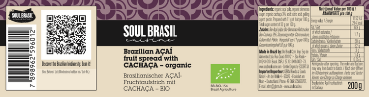 Soul Brasil Açaí Berry and Cachaça Jam 200g - USDA Organic
