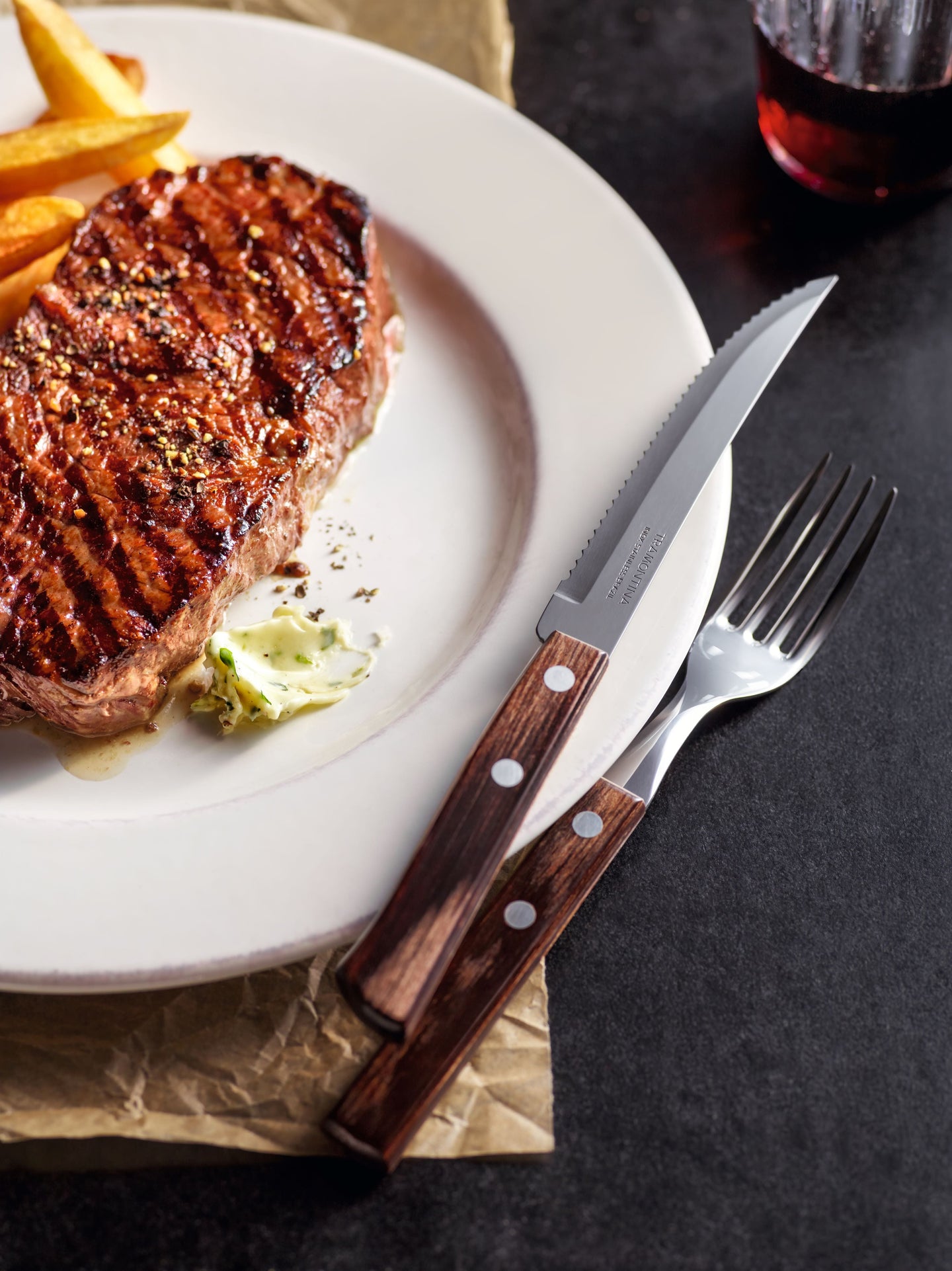Tramontina Steak Knife 5" with Stainless-Steel and Brown Polywood Handle